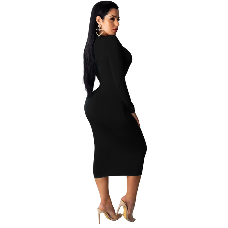 European &amp; American New Fashion Women's Dress Sexy Deep V-neck Buttock Wrap Skirt long sleeve Dress