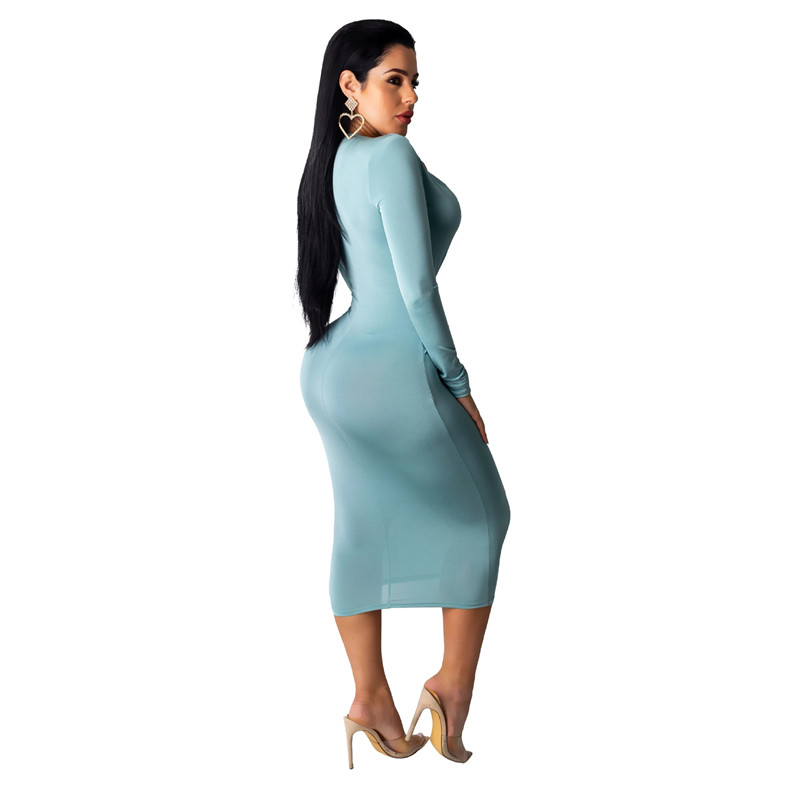 European &amp; American New Fashion Women's Dress Sexy Deep V-neck Buttock Wrap Skirt long sleeve Dress