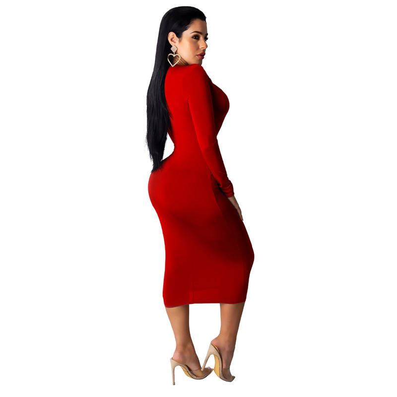 European &amp; American New Fashion Women's Dress Sexy Deep V-neck Buttock Wrap Skirt long sleeve Dress