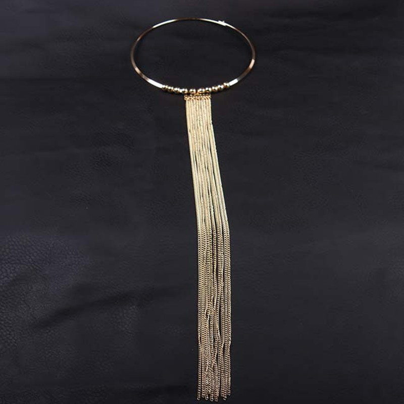 Popular Gifts Gold Long Tassel Collar Exaggerated Necklace Temperament Women Cloth Decoration