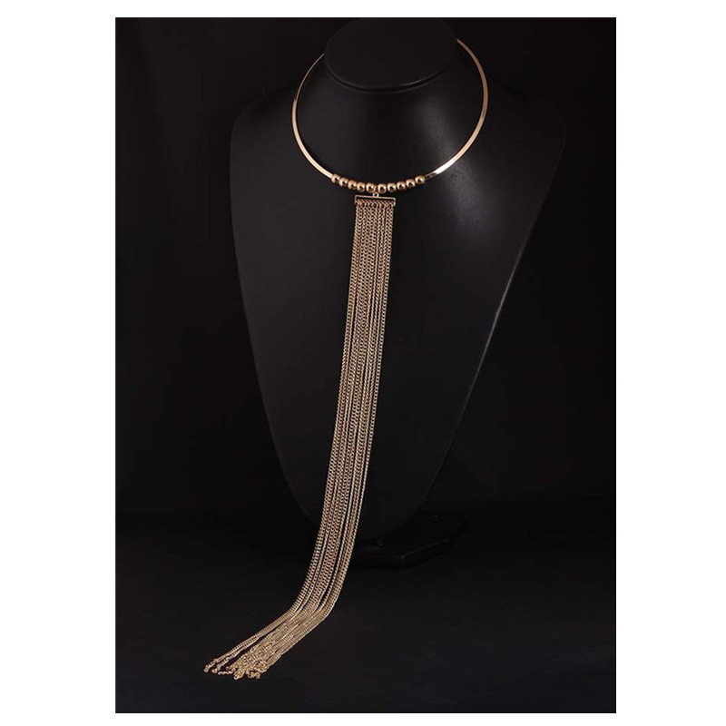 Popular Gifts Gold Long Tassel Collar Exaggerated Necklace Temperament Women Cloth Decoration