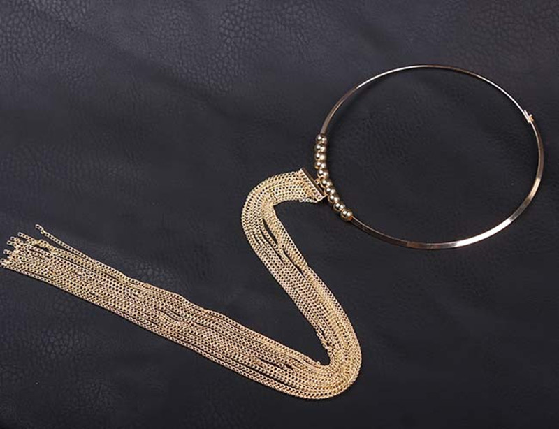 Popular Gifts Gold Long Tassel Collar Exaggerated Necklace Temperament Women Cloth Decoration