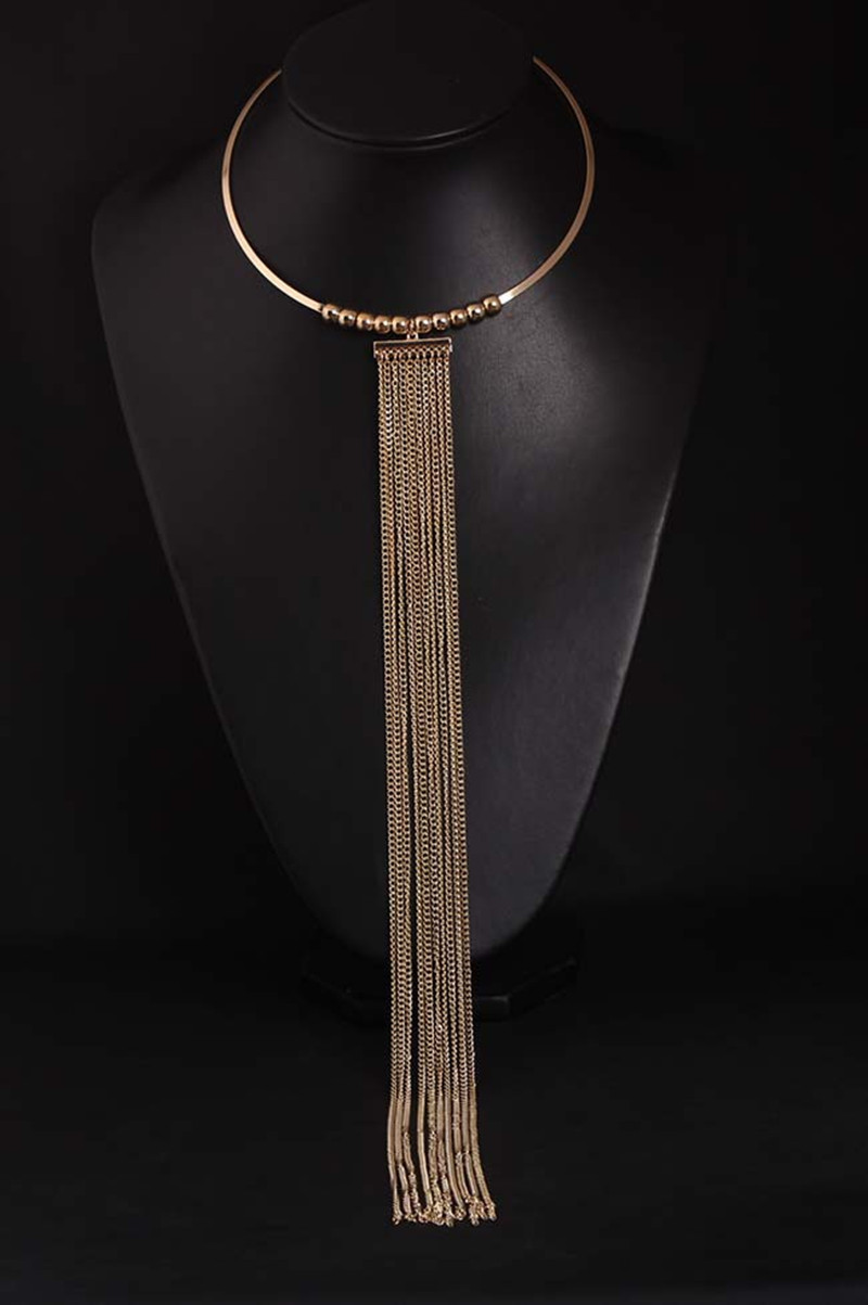 Popular Gifts Gold Long Tassel Collar Exaggerated Necklace Temperament Women Cloth Decoration