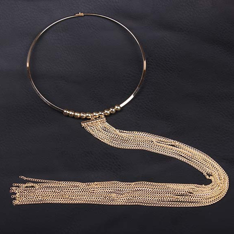 Popular Gifts Gold Long Tassel Collar Exaggerated Necklace Temperament Women Cloth Decoration