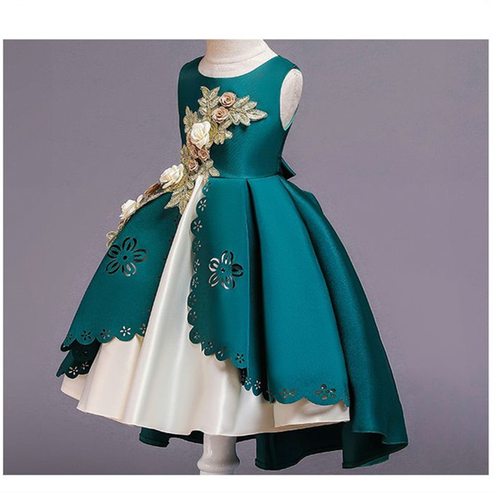 Popular Kids Gift Fashion Girl's Party Evening Wedding Embroidered Flowers Princess Children Dress Birthday Girls Gift Ceremoney Girls Dresses