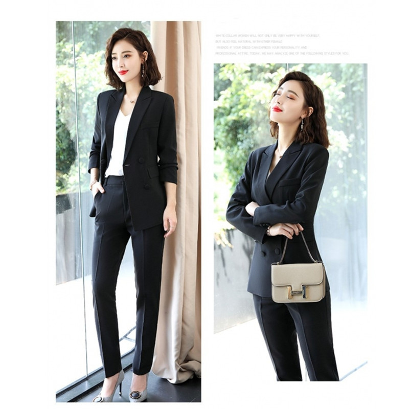 Elegang Office Lady Suit White Collar Business Clothing Lady Formal Work Suit Blazer+Pants 2pcs Set