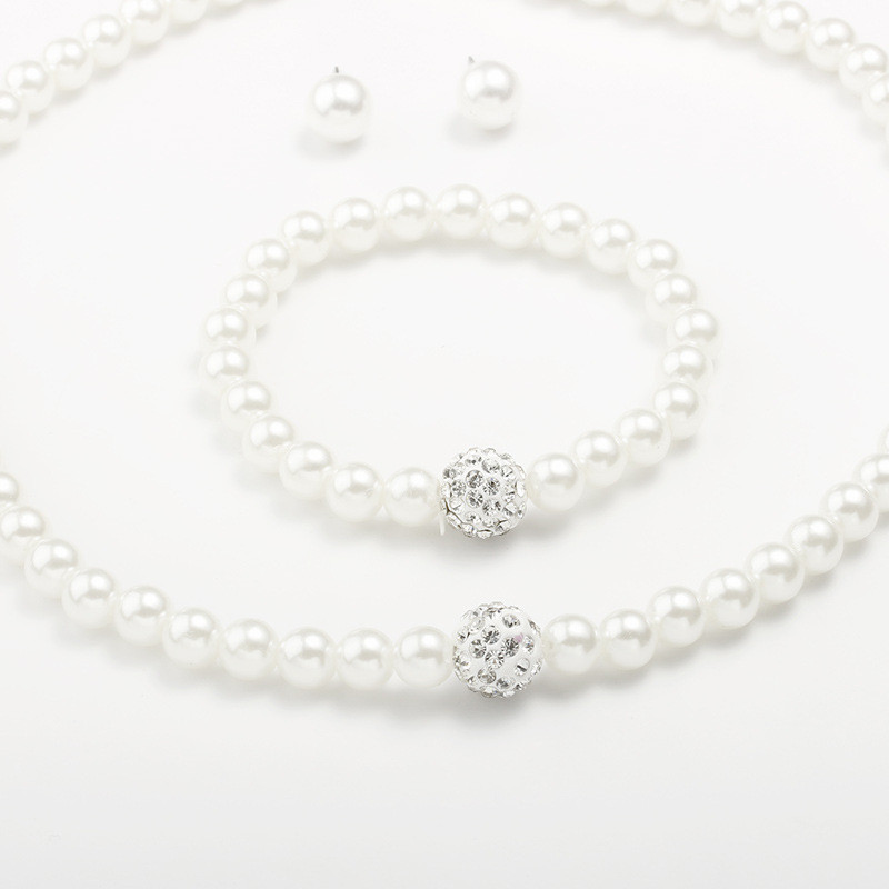Hot Sell Diamond Ball White Pearl Necklace Bracelet Earrings Women Jewelry Sets Lady Parties Wear