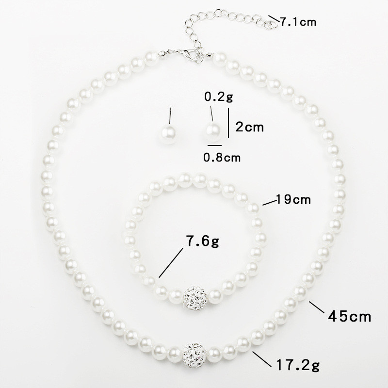 Hot Sell Diamond Ball White Pearl Necklace Bracelet Earrings Women Jewelry Sets Lady Parties Wear