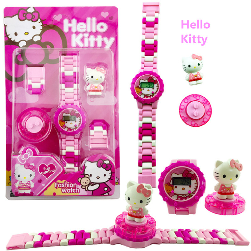 Revolving Building Block Children&apos;s Electronic Watch Girls Cartoon Watch Early Education Toy Gift