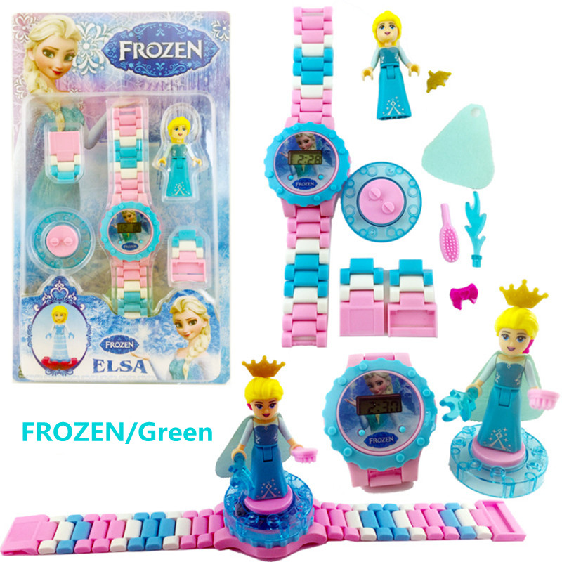 Revolving Building Block Children&apos;s Electronic Watch Girls Cartoon Watch Early Education Toy Gift