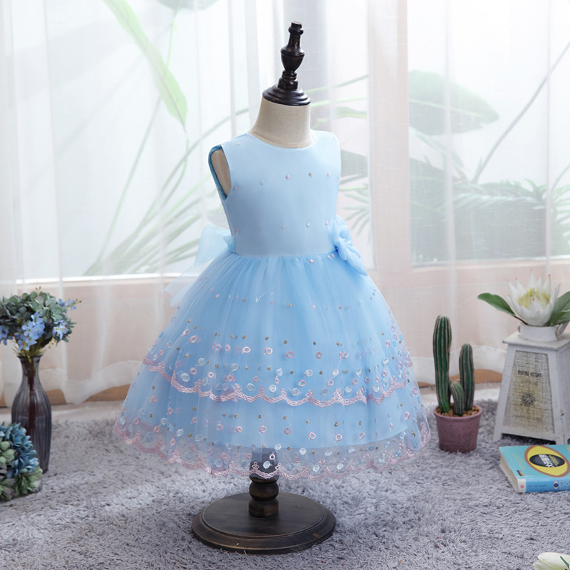 New Children&apos;s Dress Girl&apos;s Princess Dress Mesh Kid Wedding Dress Children&apos;s Piano Performance Dress