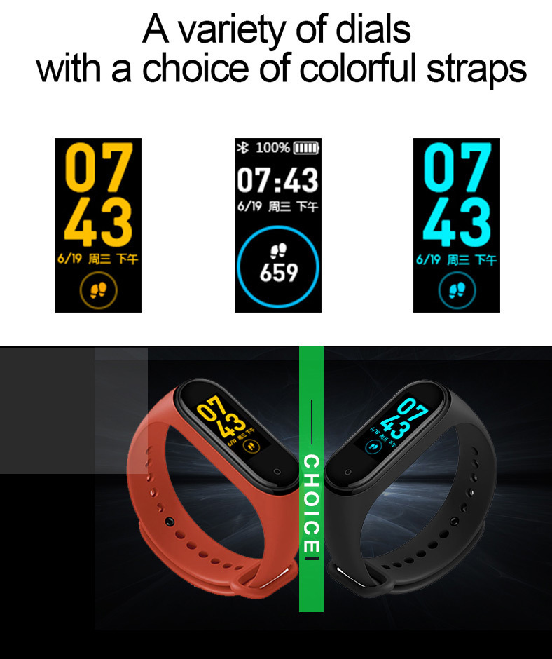 M4 Smart Fitness Tracker Bracelet Watchres Heart Rate Blood Pressure Monitor Health Excercise Wristband