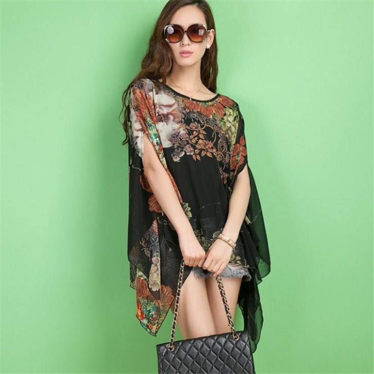 Lovers Gift Office Lady Casual Wear Elegant Printed Baggy Bat Sleeve T-shirt Women Everning Dress