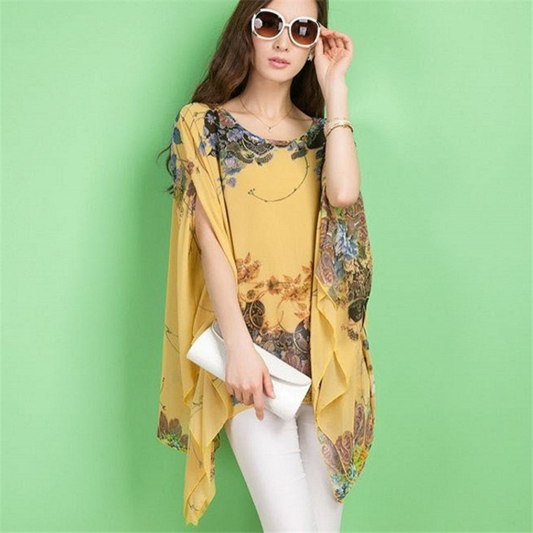 Lovers Gift Office Lady Casual Wear Elegant Printed Baggy Bat Sleeve T-shirt Women Everning Dress