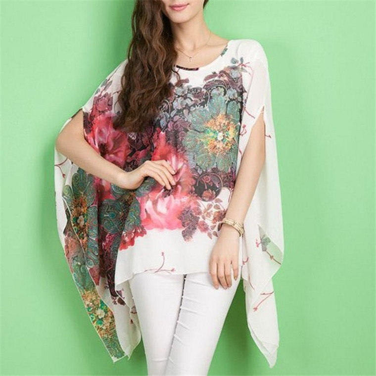 Lovers Gift Office Lady Casual Wear Elegant Printed Baggy Bat Sleeve T-shirt Women Everning Dress