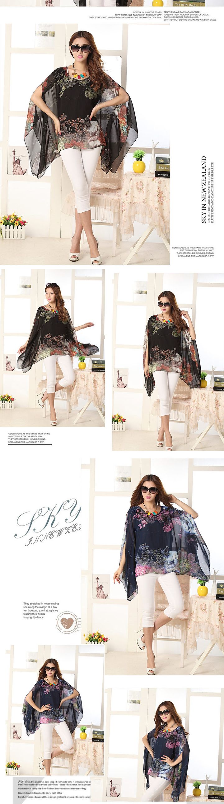 Lovers Gift Office Lady Casual Wear Elegant Printed Baggy Bat Sleeve T-shirt Women Everning Dress