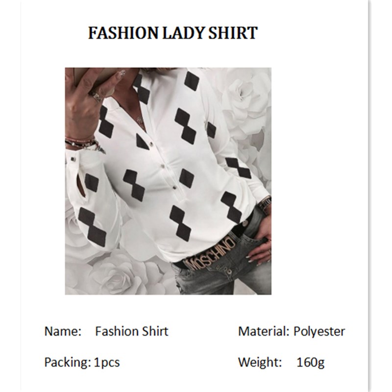 African Popular Office Lady Print Shirt V Long Sleeve Trend White Collar Girls Women Casual Tops
