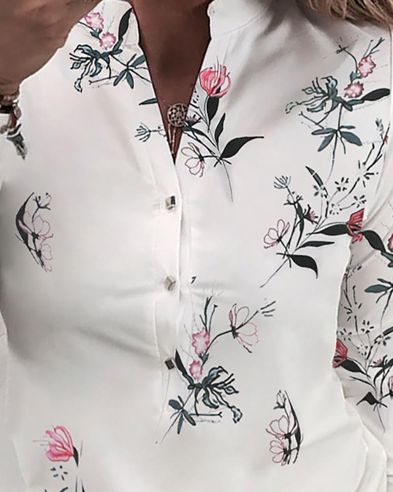 African Popular Office Lady Print Shirt V Long Sleeve Trend White Collar Girls Women Casual Tops