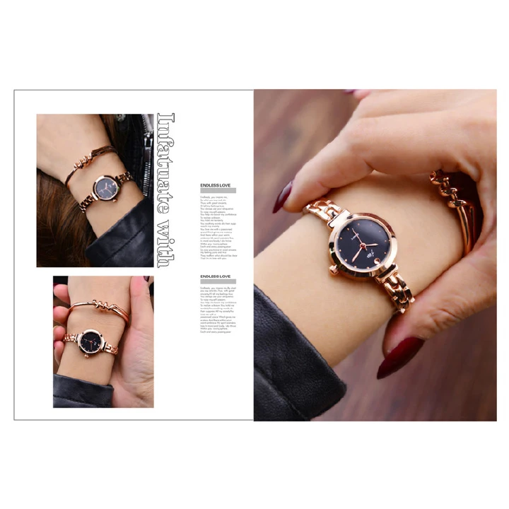 Fresh New College Style Simple Rose Gold Lady Girl Students Quartz Fashion Bracelet Watch Wholesale Brithday Gift Women Watches+ 1 Crystal Ring Free + Luxury Gift Box Lovers  Girlfriends Wife's Birthd