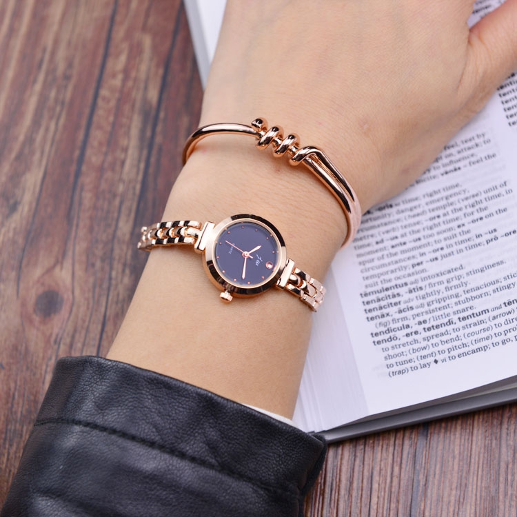 Fresh New College Style Simple Rose Gold Lady Girl Students Quartz Fashion Bracelet Watch Wholesale Brithday Gift Women Watches+ 1 Crystal Ring Free + Luxury Gift Box Lovers  Girlfriends Wife's Birthd