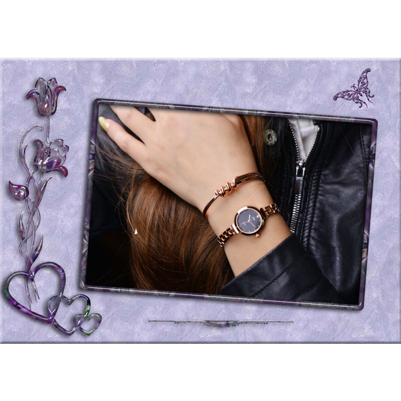 Fresh New College Style Simple Rose Gold Lady Girl Students Quartz Fashion Bracelet Watch Wholesale Brithday Gift Women Watches+ 1 Crystal Ring Free + Luxury Gift Box Lovers  Girlfriends Wife's Birthd