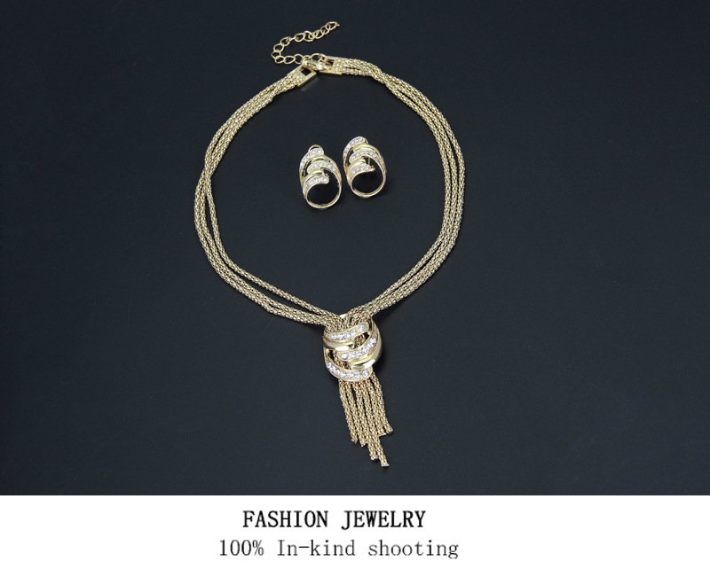 African Popular Golden Color Necklace Bracelet Earring Ring 4PC Wedding Bride Jewelry Lady Gift Set