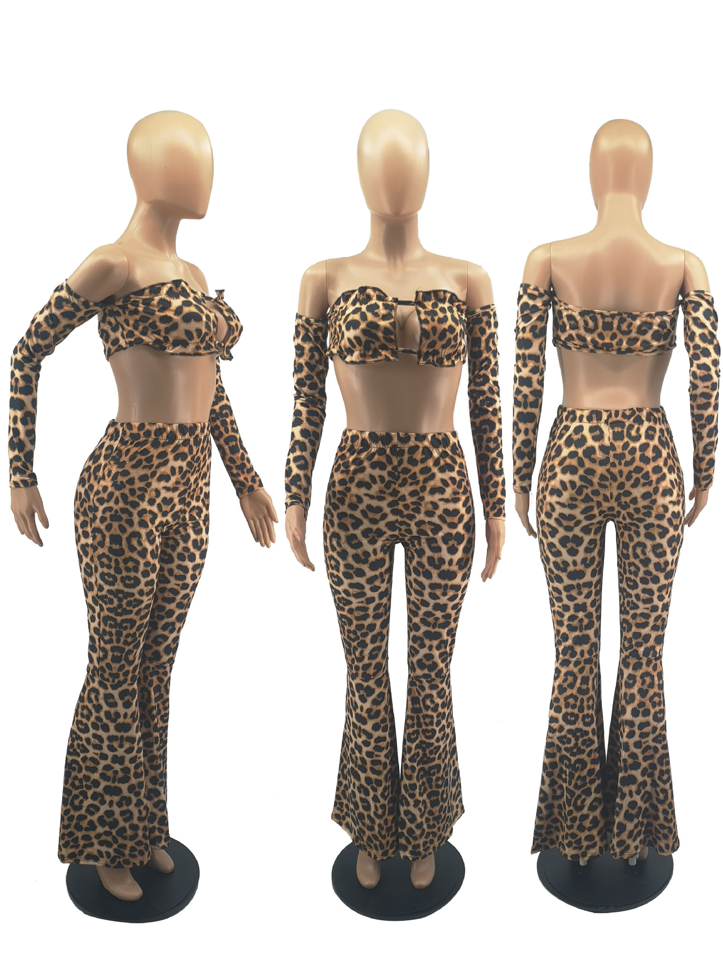 Hot Sale African Popular Leopard Print Sexy Vest Long Sleeve Trousers Women's Wear Girl Party Dress