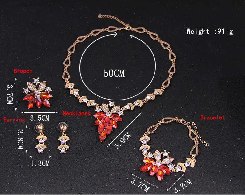 Fashion New African Gold Alloy Retro Emerald Clavicle Necklace Earrings Bracelet Jewelry Wedding Set