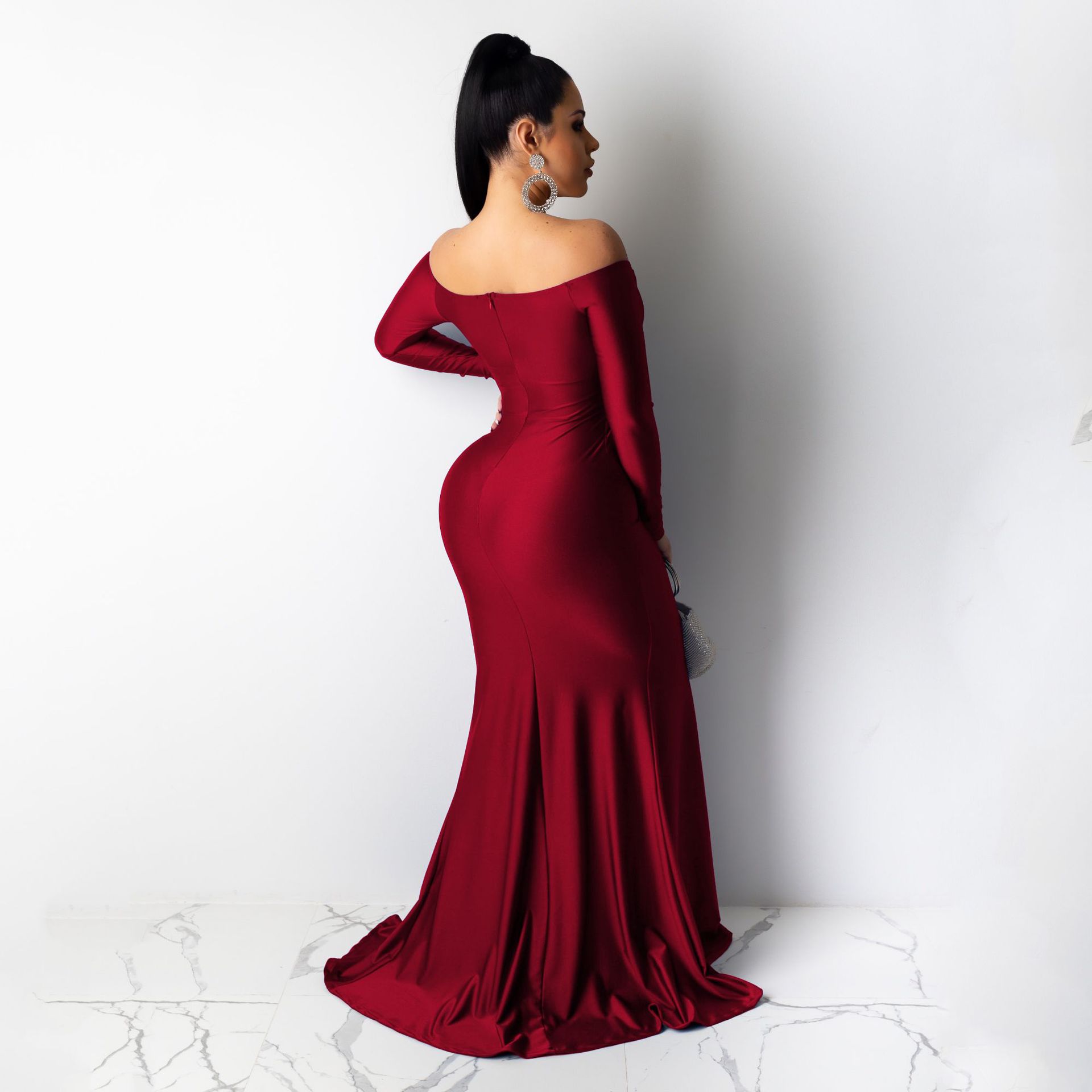Hot Sale Women Sexy Evening Dresses Nightclub V-neck Large Split Lady Long Skirt Long Sleeve CeremonY Celebrations  Girls Lady Dress