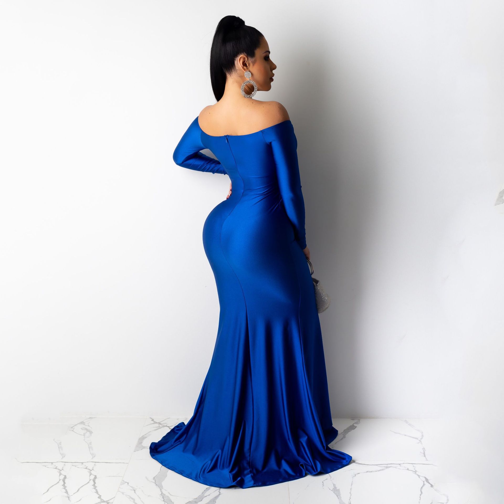 Hot Sale Women Sexy Evening Dresses Nightclub V-neck Large Split Lady Long Skirt Long Sleeve CeremonY Celebrations  Girls Lady Dress