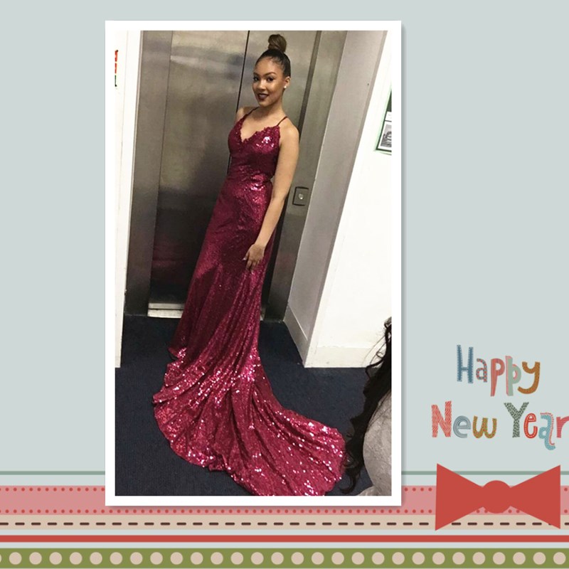 Sexy Evening Dress Floor Fish Tail Dress High Quality High-V Neck Evening Sequins Dress Backless