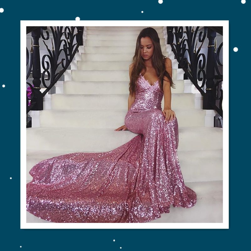 Sexy Evening Dress Floor Fish Tail Dress High Quality High-V Neck Evening Sequins Dress Backless