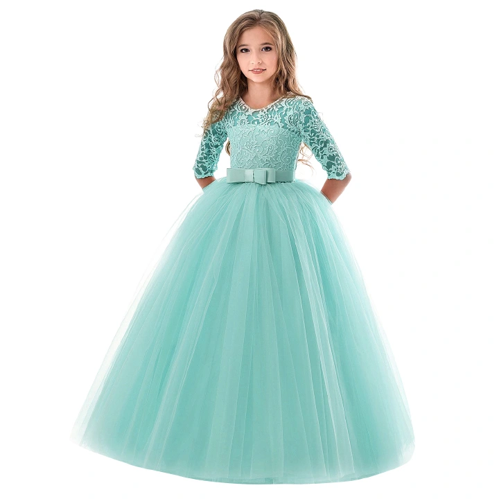 Best Selling Children's Dress Long Sleeve Wedding Flower Girl Dress Birthday Students Girls Kids Gift
