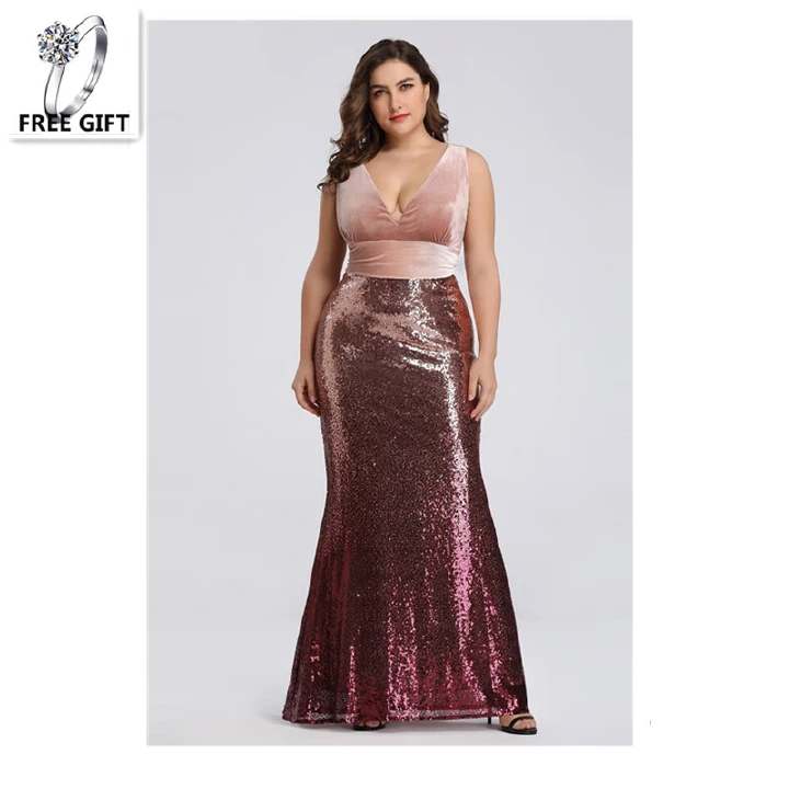 High-End Business Women Rich Girls Ladies Evening Dresses 2022 Popular New Spring Summer Concerts Ceremony Celebrations Banquets Lady Dress Velvet Stitching Mermaid Gradient Sequins Sexy V-neck Girls