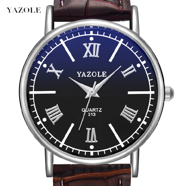 Yazole Men's Fashion Business  Watch Roman Scale Women PU Brown Black Belt Watch Lovers Couple Girls Boys Students Watch Gifts Packing Pair Watch 1PC Men + 1Pc Women