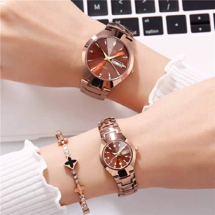 Korean Version Trend Simple Fashion 30M Waterproof Leisure Calendar Couples Lover's Watches Personality Business Men Womens' Date Metal Luminious Watches  Ladies Boys Girls Students Leisure Metal  Wat