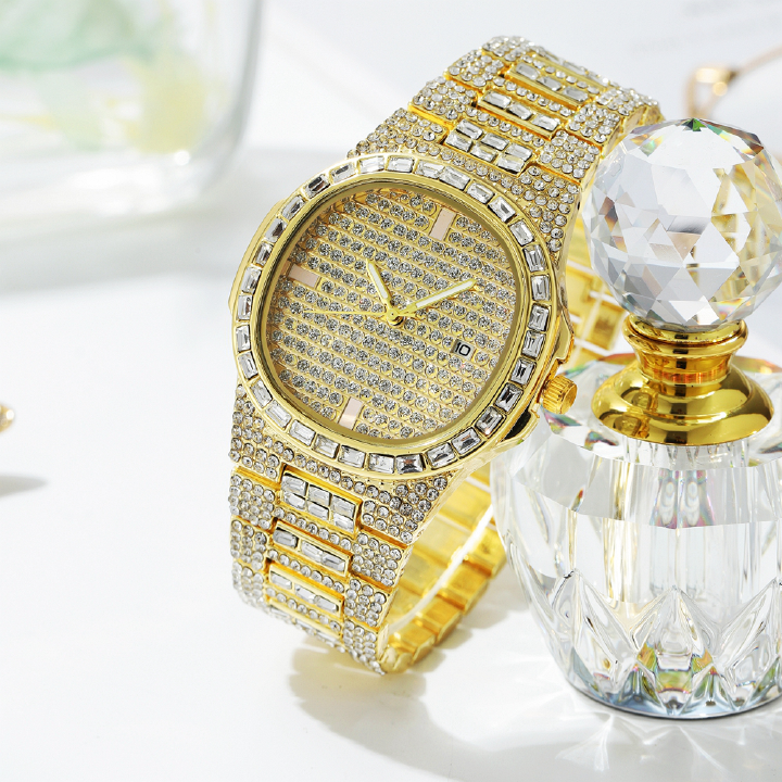 Wholesale 2022 Fashion New Trend Water Diamonds Women's Calendar Watches Full Diamonds On Case & Bands Steel Band Full Sky Star Female Students Girls Office Ladies Metal Jewellery Date Watches+ Luxury