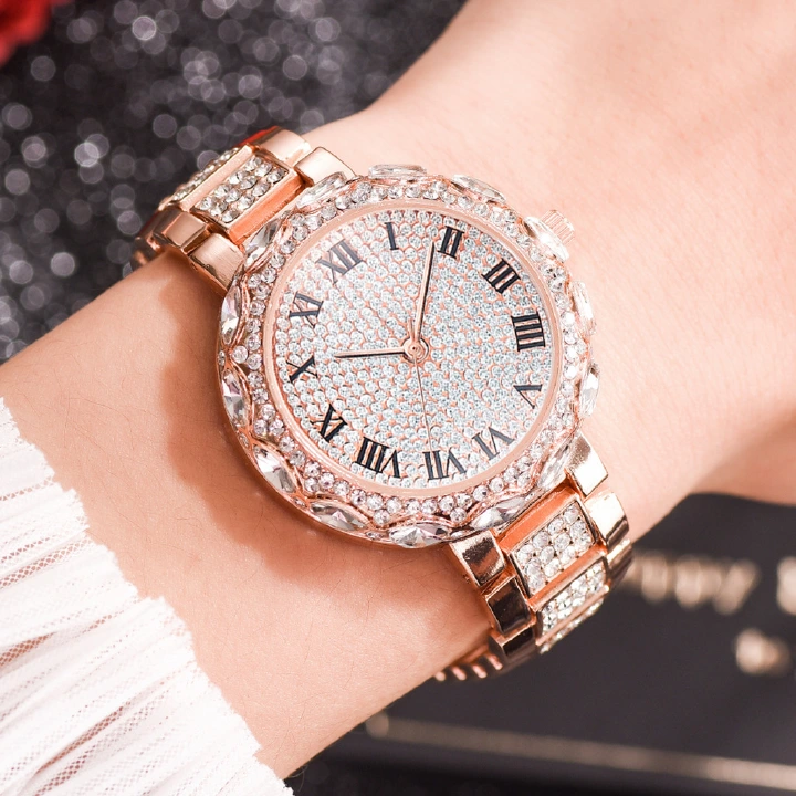 Luxury Rhinestone Trendy New Leather Women Metal Watches Office Lady Ball Dial Roman Digital Time Luminious Quartz Watches + Luxury Gift Box Lovers Girlfriends Wife's Birthday Holiday Surprising Gifts