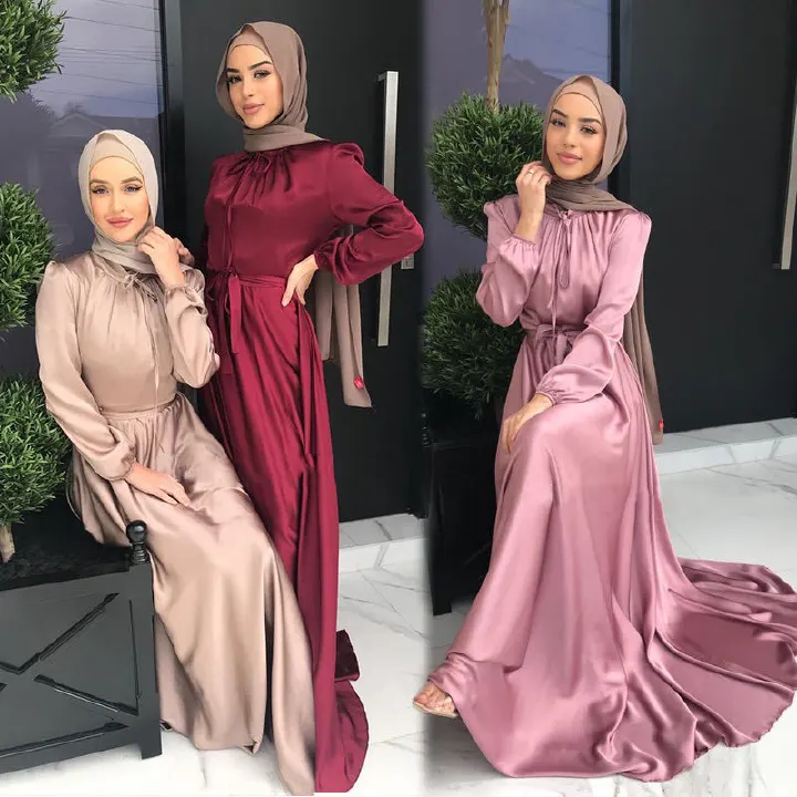 Kenya's New Listed Muslim Dress Girdle Dress 2022 Europe And The United States Dubai Popular Elegant Satin Muslim Dress High-end Muslim Dress + Gift Diamond Ring Elegant Satin Muslim Dress High-end Mu