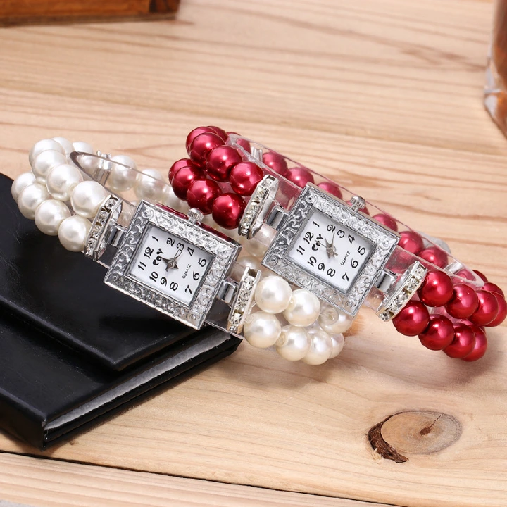 New Listed Pearl Square Quartz Women's Watch Pearl Bracelet Rectangular Women's Leisure Watch Women's White-collar Watch Women's Exquisite Quartz Women's Watch Gift box Packaging is The First Choice F