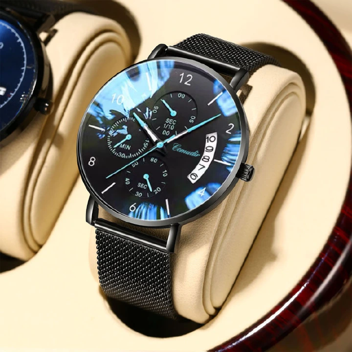 New Multi-Functional Business Men Steel Band Calendar Watches School Boys Students Female Formal Watches+Luxury Gift box Birthday gifts  for Sons classmates boyfriends Husbands New Year Christmas Gift