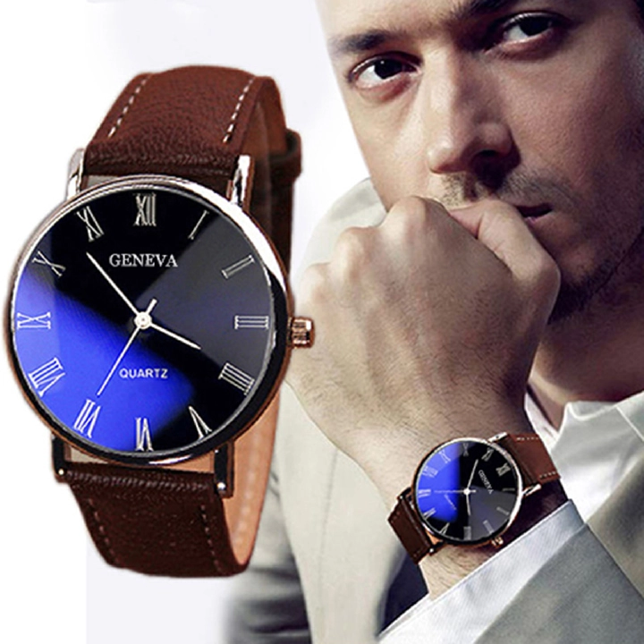Hot Sale Roman Numerals Blu-Ray Faux Leather Band Quartz Analog Business Wrist Men Watches 2022 Minimalist Men's Fashion Ultra Thin Simple Metal Watches s+ Luxury Gift Box Best Gift Choice for Sons Bo