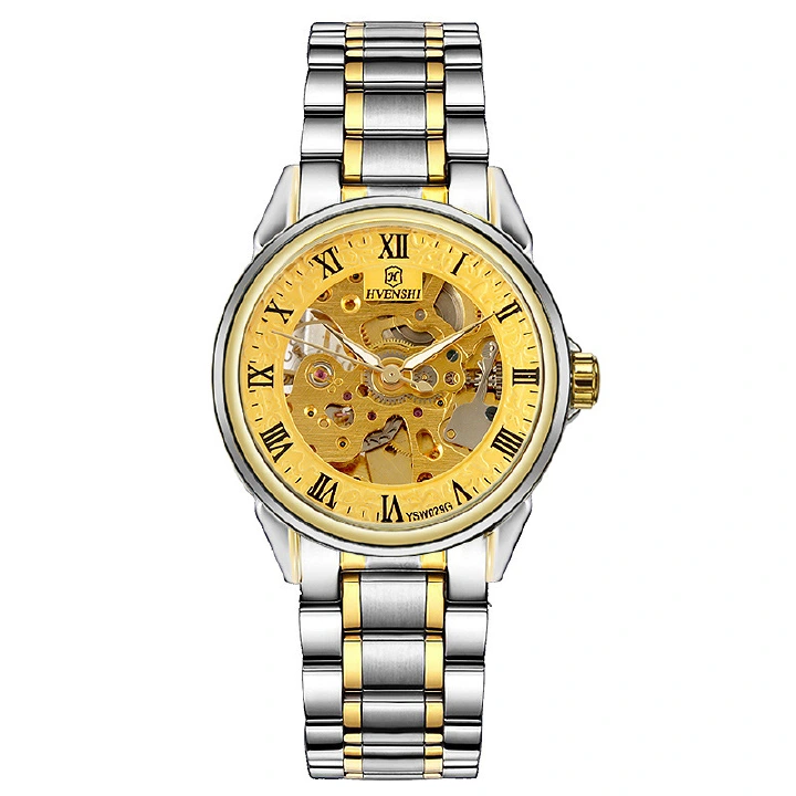 High-End New Fashion Trend Business Men's Metal Mechanical Watches Double Sided Hollow Full-Automatic Stainless Steel Female Students Metal Wrist Watches + Luxury Gift Box for Boys Birthday Gift