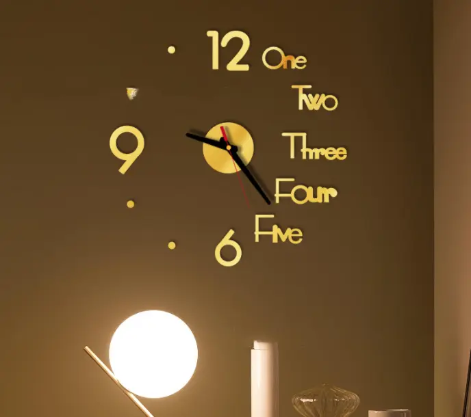 Factory Wholesale Creative Luminous 3D Acrylic Decoration Wall Clock Sticker Modern Design DIY Kitchen Living Room Tea House Coffee Room Dinning Room Home Decoration Needle Mirror Clock Wall Sticking