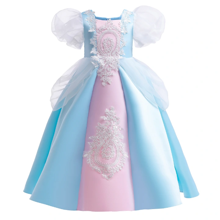 Newest Kids Flower Girls Wedding Dress For Girl Party Dresses Lace Princess Children Costume Dress Middle Large School Girls' Dress Children's Clothing Bubble Sleeves Retro Palace Princess Long Dress