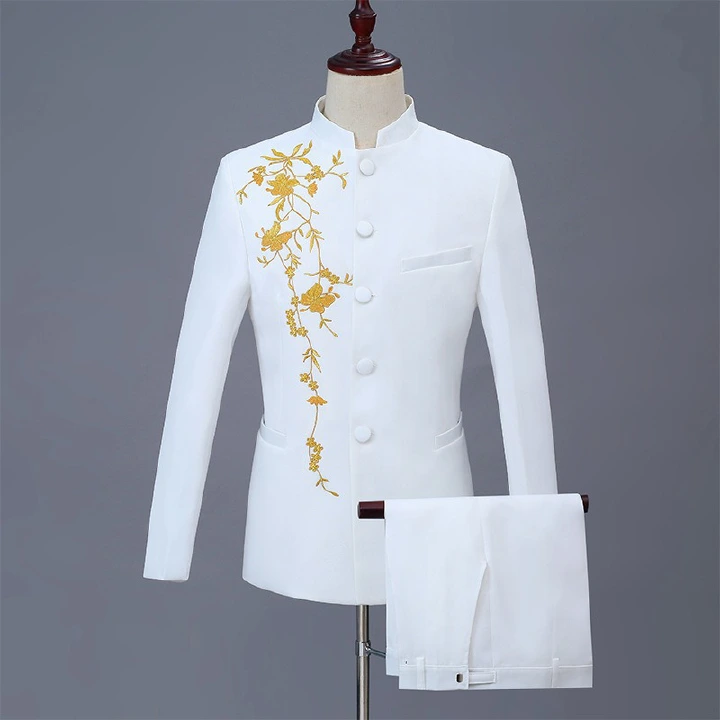 Jacket + Pant Men Business Slim Suits Solid printing Wedding Office Dress Prom Suit Two-Piece Fashion City Embroidery/Embroidery Craft Print Vintage Style
