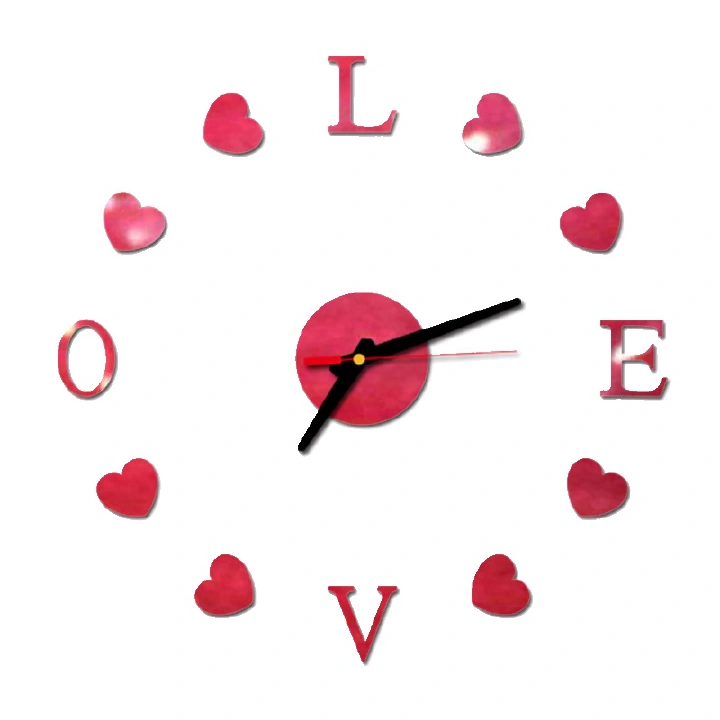 Love Story Love Letters 3D Acrylic Mirror Decoration Wall Clock Sticker Modern Design DIY Living Room Tea House Coffee Room Dinning Room Meeting Room Home Needle Mirror Clock Wall Sticker Wall Clocks