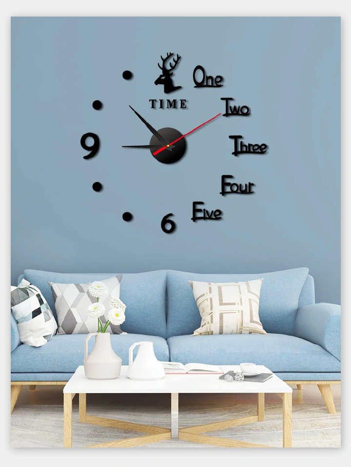 High Quality Deer 3D Acrylic Mirror Decoration Wall Clock Sticker Modern Design DIY Living Room Tea House Coffee Room Dinning Room Meeting Room Mirror Clock Luminous Wall Sticker 3D Art Wall Clocks