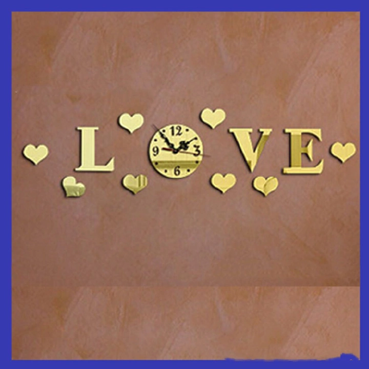 Love Story 3D Acrylic Mirror Decoration Wall Clock Sticker Modern Design DIY Living Room Tea House Coffee Room Dinning Room Meeting Room Mirror Clock Luminous Wall Sticker Students 3D Art Wall Clock