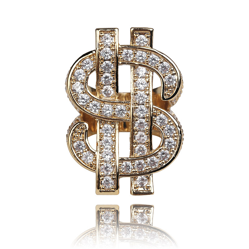 18K golden plated Men Dollar Rings Ice out bling bling rhinestone fashion hip hop hollow dollar ring for nightclub dollar men rings jewelry/jewellerylery